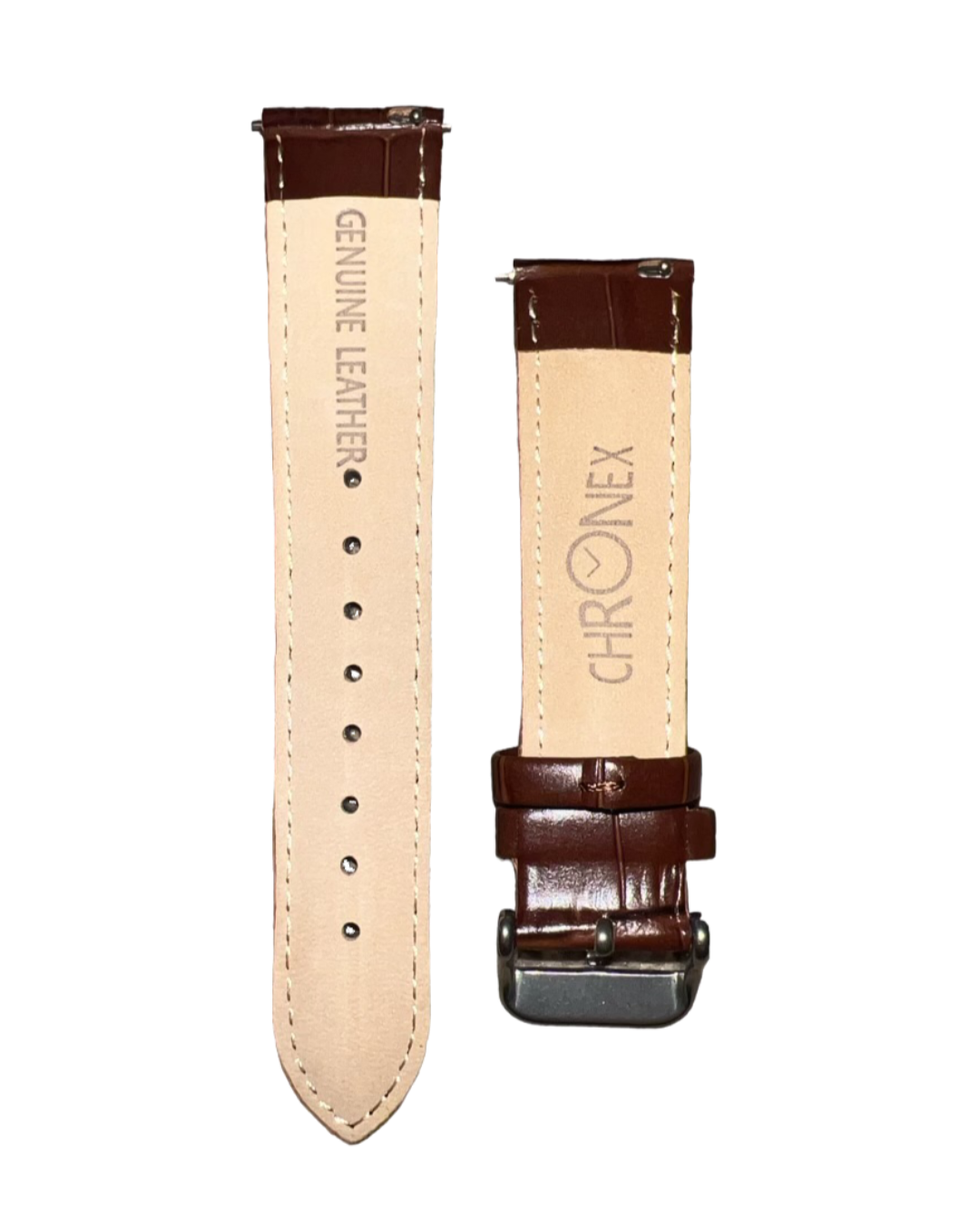 Genuine Leather Croc-Pattern Strap - Chestnut Brown