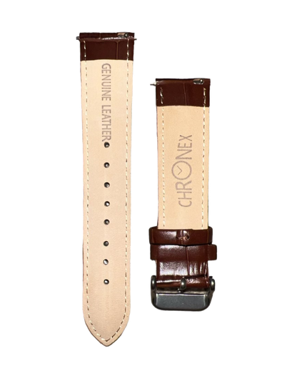 Genuine Leather Croc-Pattern Strap - Chestnut Brown