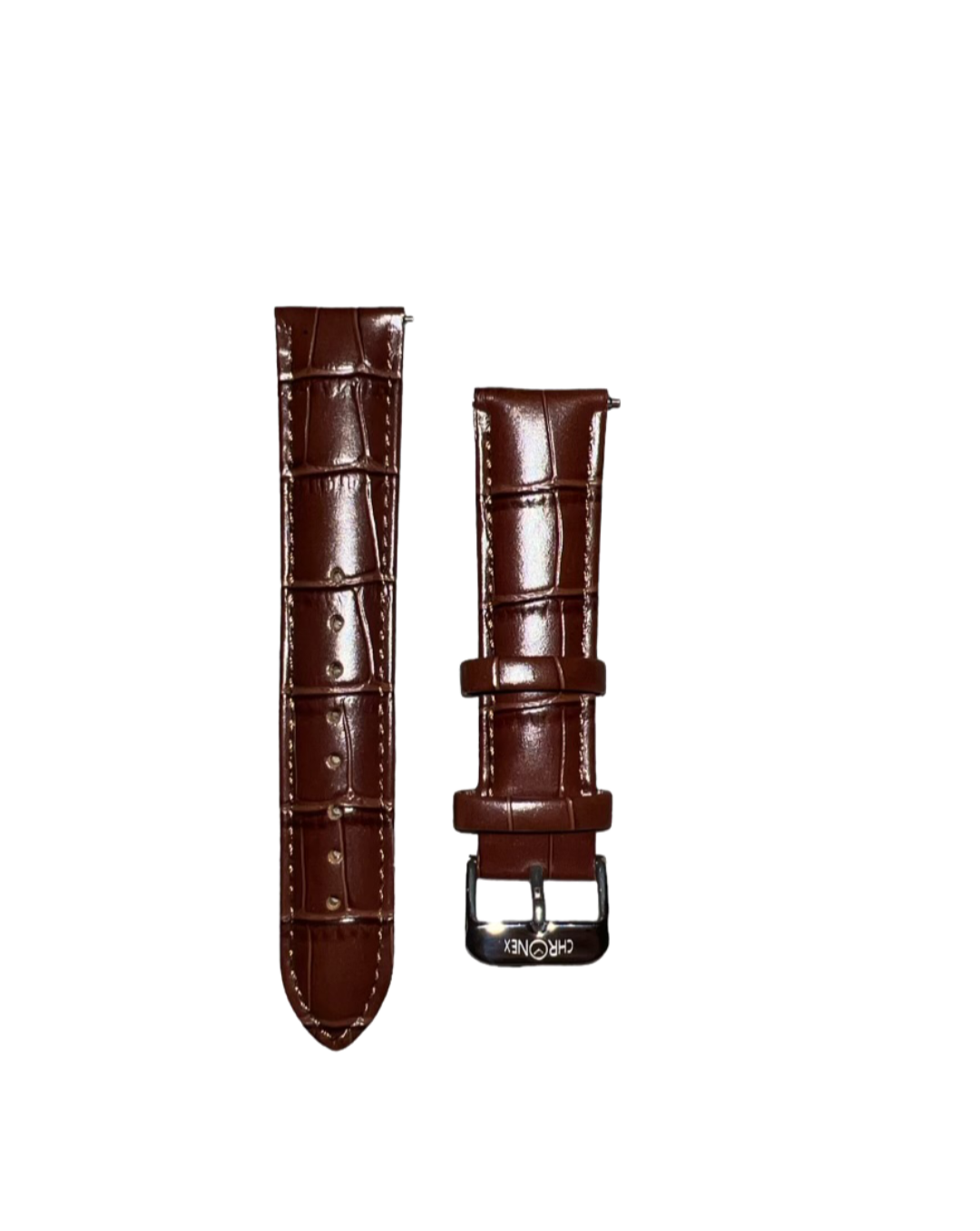 Genuine Leather Croc-Pattern Strap - Chestnut Brown