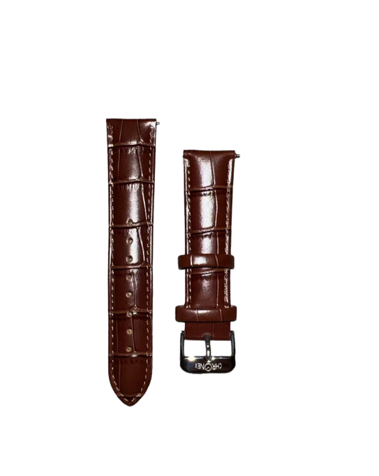 Genuine Leather Croc-Pattern Strap - Chestnut Brown